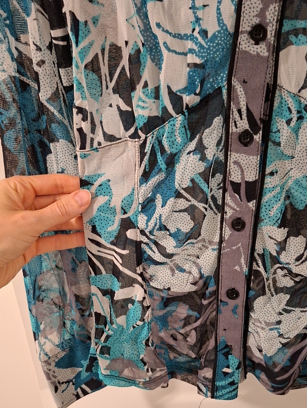 Mexx Y2K Sheer Teal, Black & White Floral Corset-style Button-up Shirt (Size S) - Picture 4 of 7